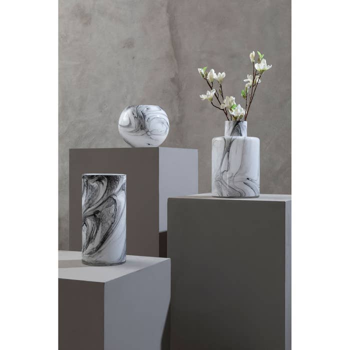 White Grey Marble Effect Glass Vase