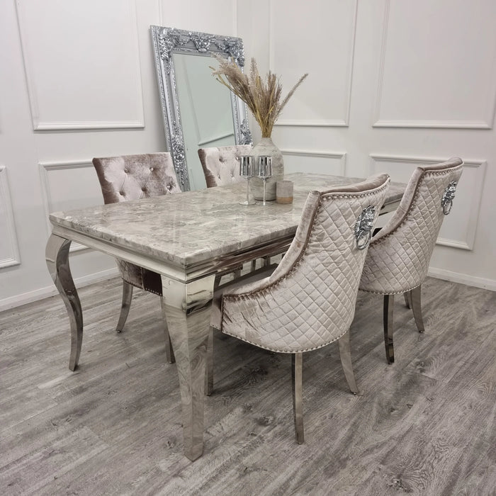 Bentley Lion Knocker Chrome Dining Chair - Beige Velvet
