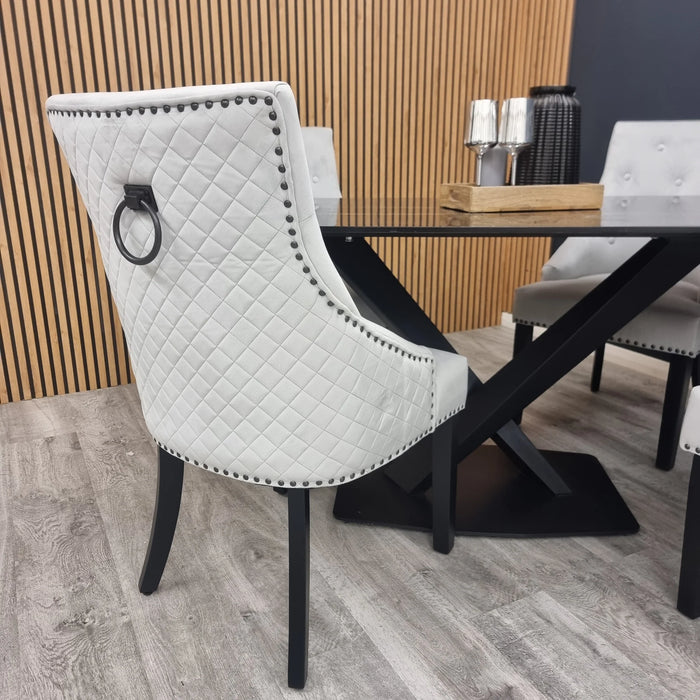 Bentley Ring Knocker Black Leg Dining Chair - Light Grey