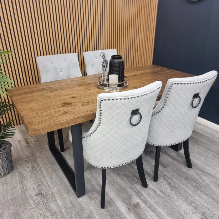 Bentley Ring Knocker Black Leg Dining Chair - Light Grey