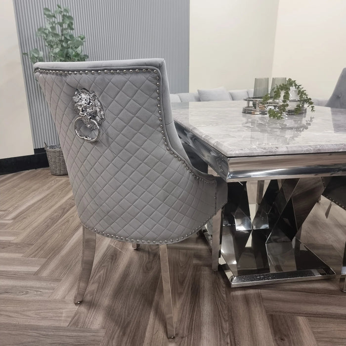 Bentley Lion Knocker Chrome Dining Chair - Dark Grey Velvet