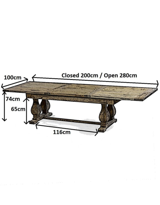 Reclaimed Elm Wood 200-280cm Extending Dining Table