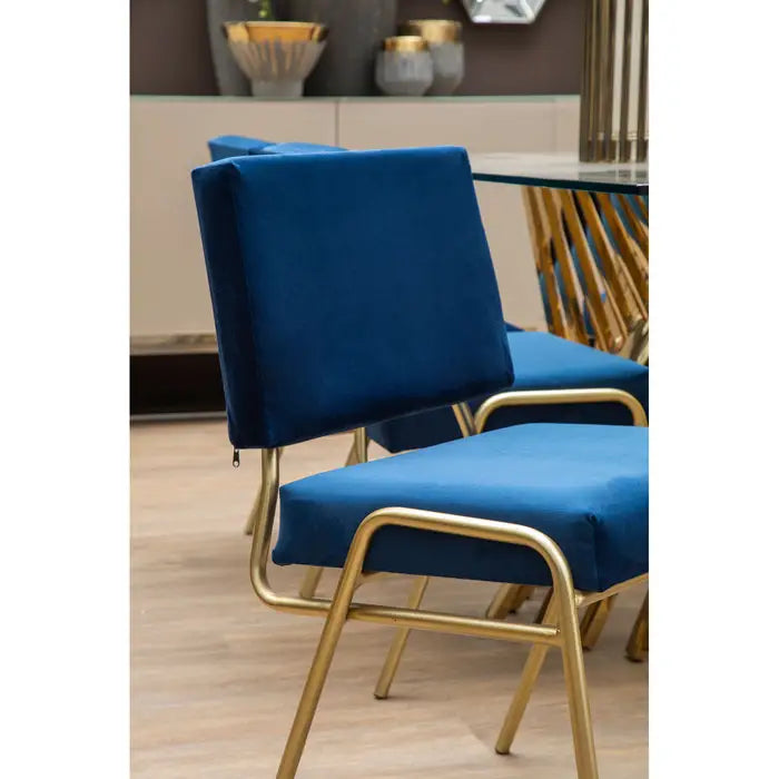 Blue Velvet Chair with Gold Legs