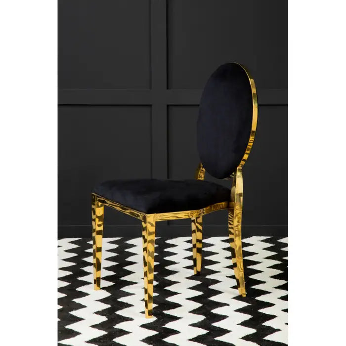 Stackable Black Velvet and Gold Finish Dining Chair