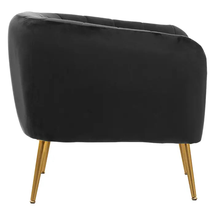 Black Velvet Padded Chair with Gold Legs