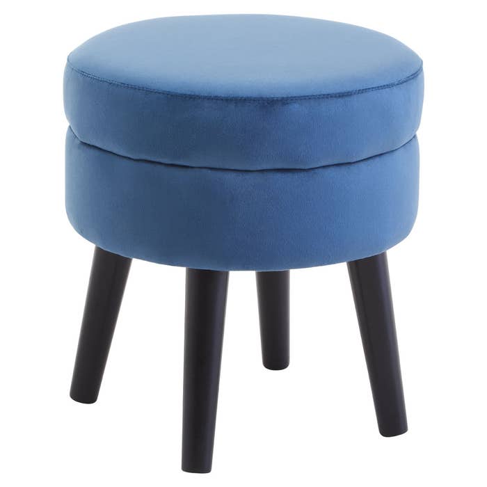 Midnight Blue Velvet Stool with Black Legs