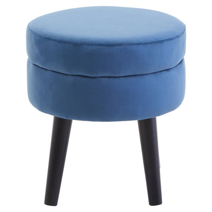 Midnight Blue Velvet Stool with Black Legs