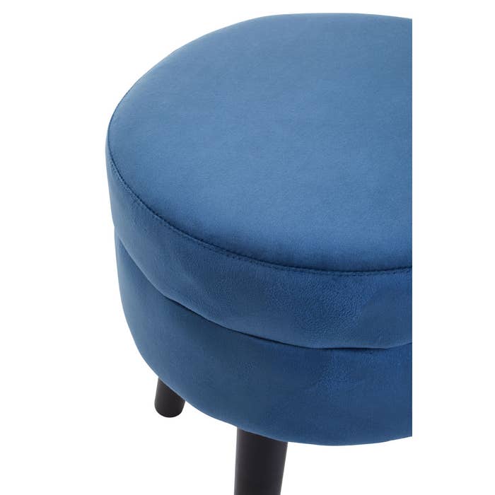 Midnight Blue Velvet Stool with Black Legs