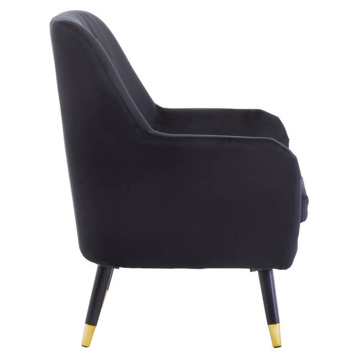 Black Velvet Scalloped Armchair with Black / Gold Legs