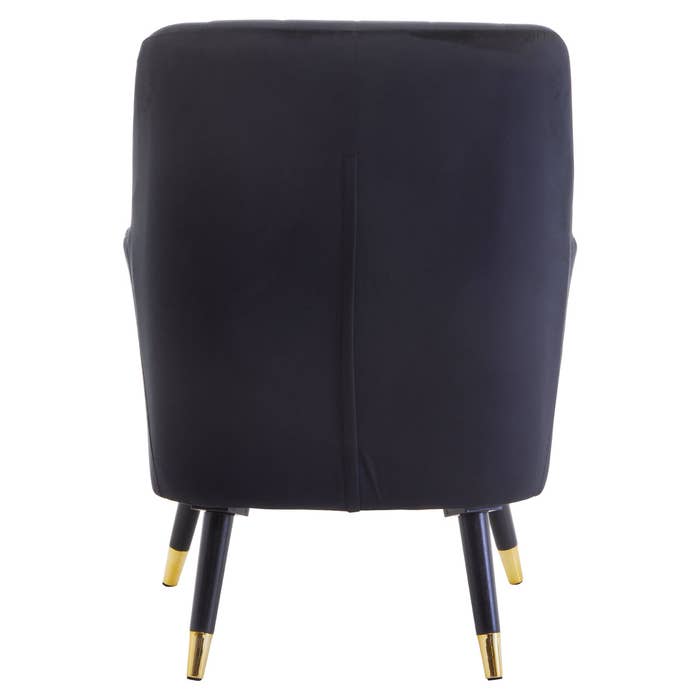 Black Velvet Scalloped Armchair with Black / Gold Legs