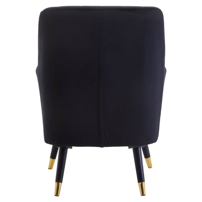 Black Velvet Scalloped Armchair with Black / Gold Legs