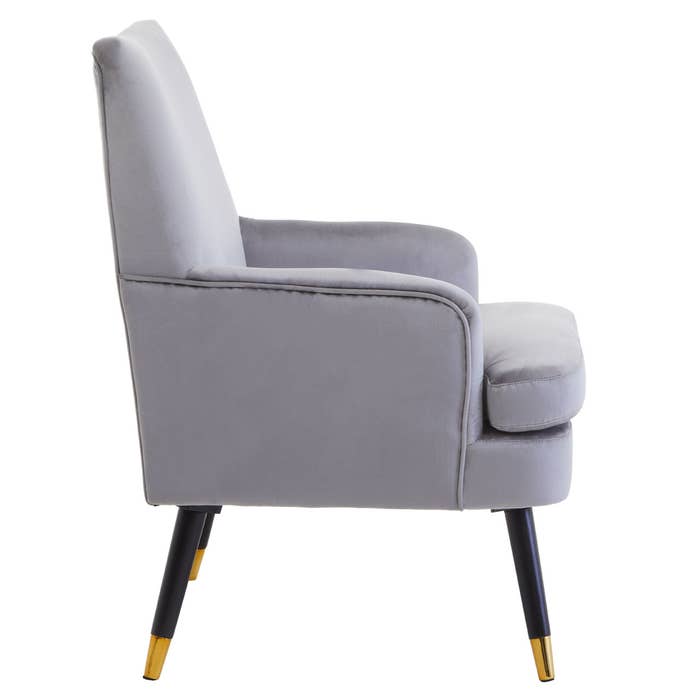 Grey Velvet Armchair with Black / Gold Legs