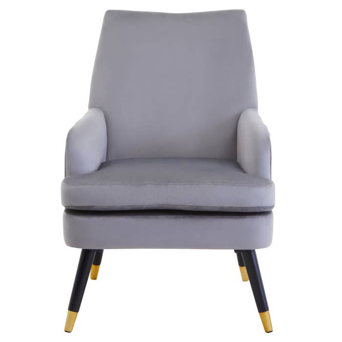 Grey Velvet Armchair with Black / Gold Legs