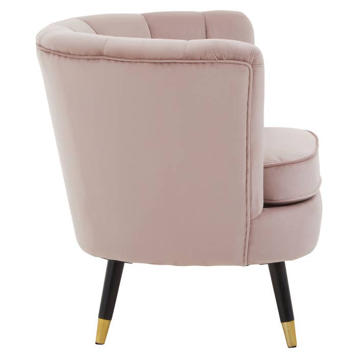 Dusky Pink Velvet Scalloped Chair with Black Wood and Gold Legs