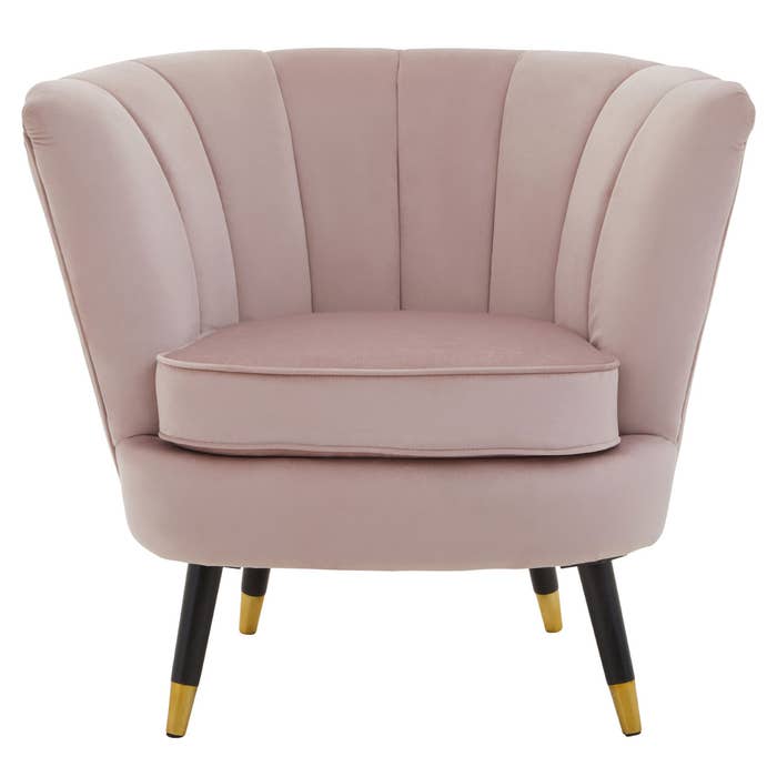 Dusky Pink Velvet Scalloped Chair with Black Wood and Gold Legs