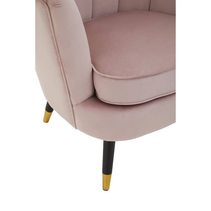 Dusky Pink Velvet Scalloped Chair with Black Wood and Gold Legs