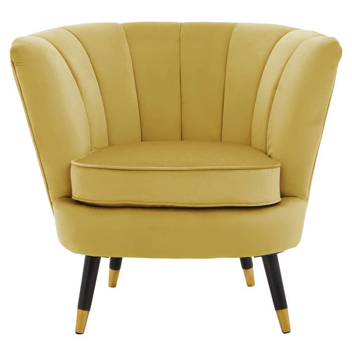 Pistachio Velvet Scalloped Chair with Black Wood and Gold Legs