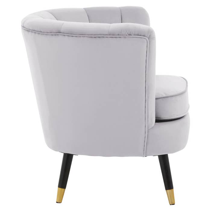 Grey Velvet Scalloped Chair with Black Wood and Gold Legs