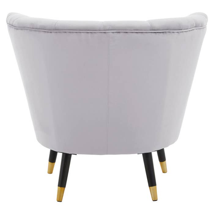 Grey Velvet Scalloped Chair with Black Wood and Gold Legs