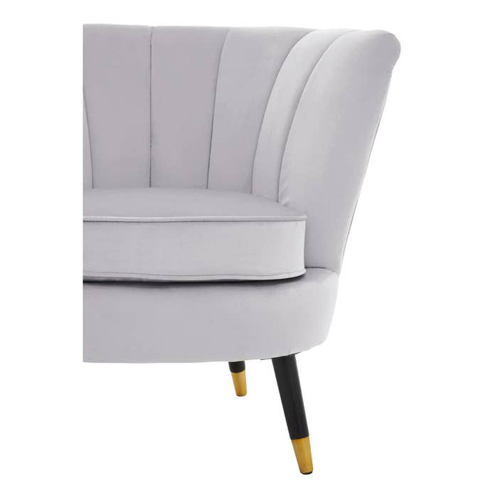 Grey Velvet Scalloped Chair with Black Wood and Gold Legs