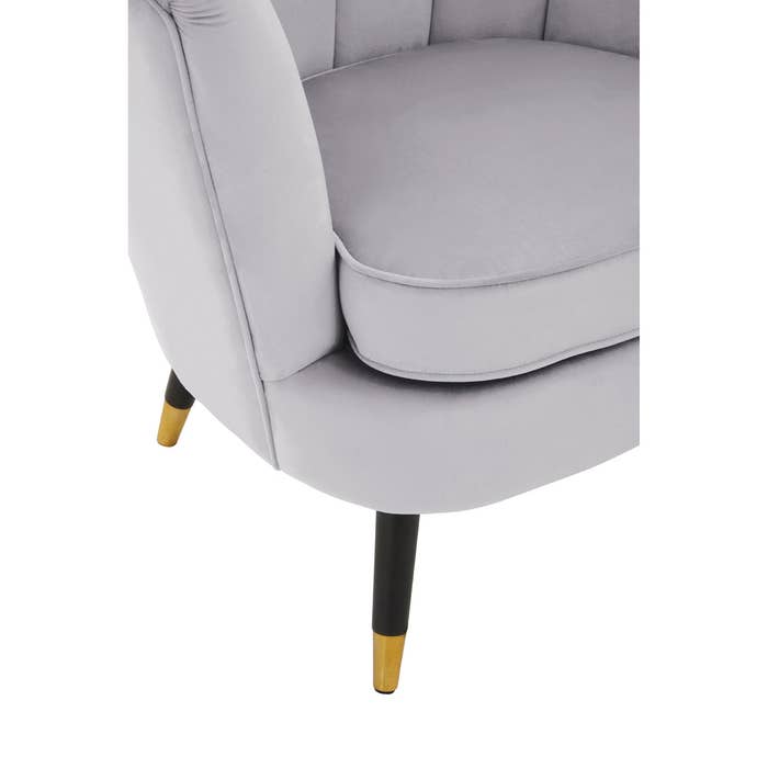 Grey Velvet Scalloped Chair with Black Wood and Gold Legs