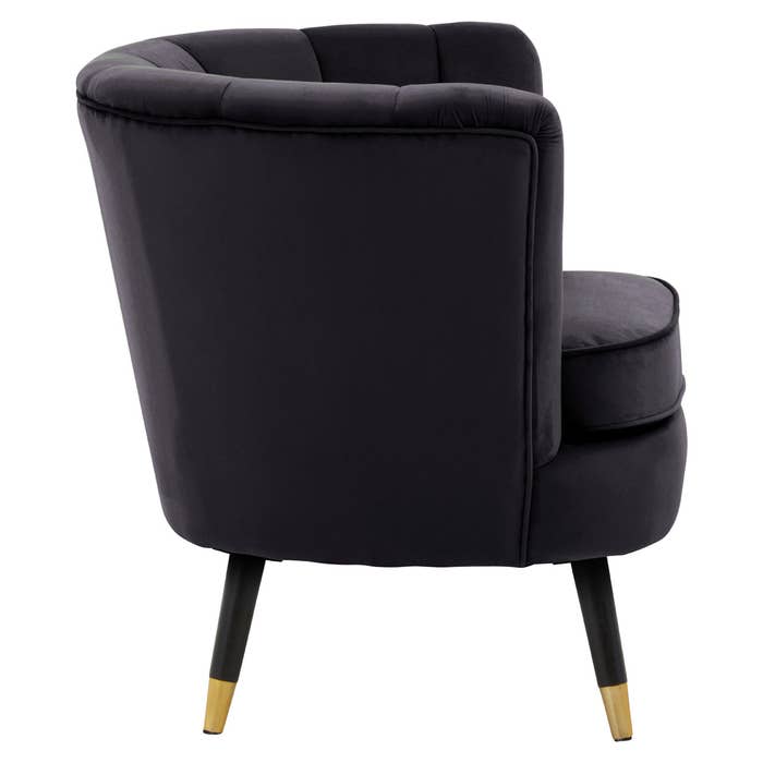 Black Velvet Scalloped Chair with Black Wood and Gold Legs