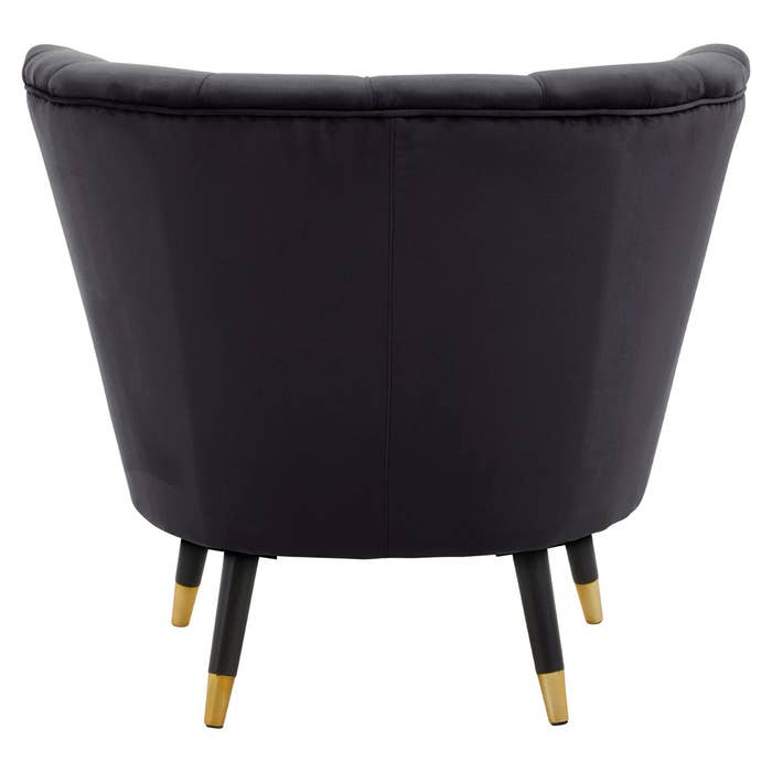 Black Velvet Scalloped Chair with Black Wood and Gold Legs