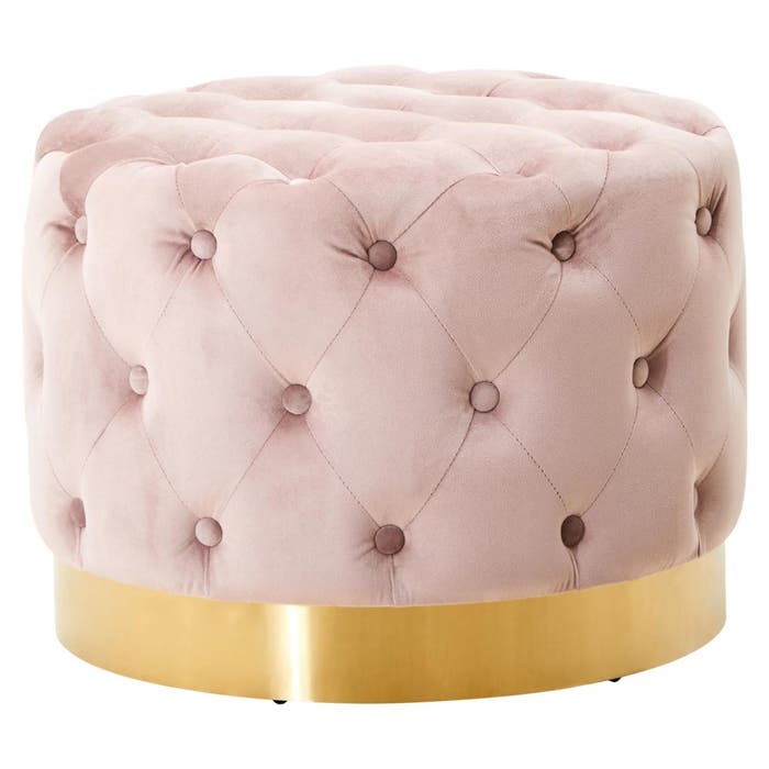 Round Dusky Pink Velvet Stool with Matte Gold Base