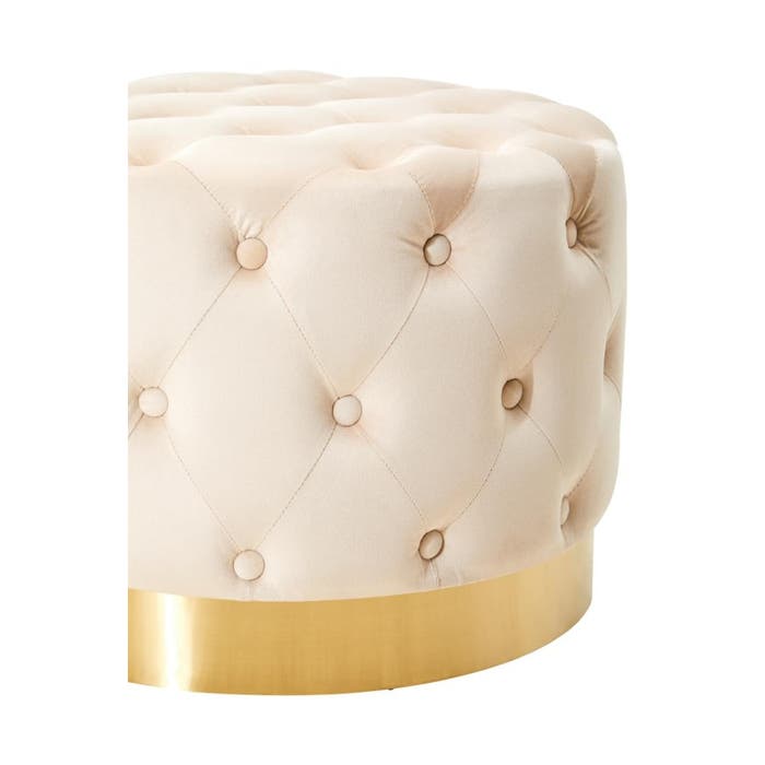 Round Stone Velvet Stool with Matte Gold Base