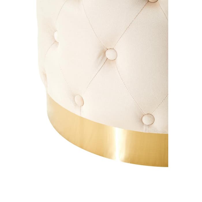 Round Stone Velvet Stool with Matte Gold Base