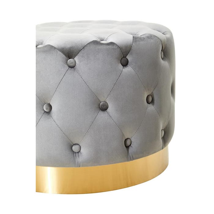 Round Grey Velvet Stool with Matte Gold Base