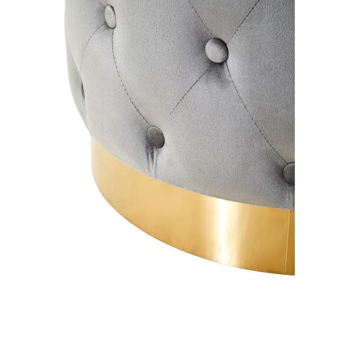 Round Grey Velvet Stool with Matte Gold Base