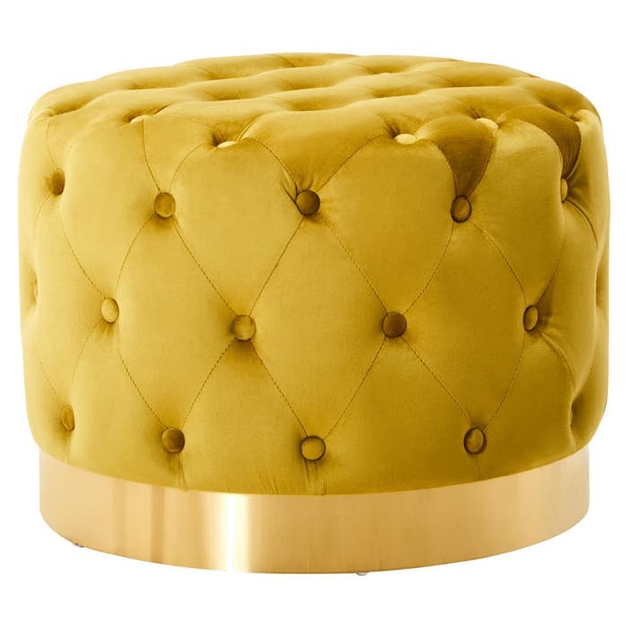 Round Pistachio Velvet Stool with Matte Gold Base