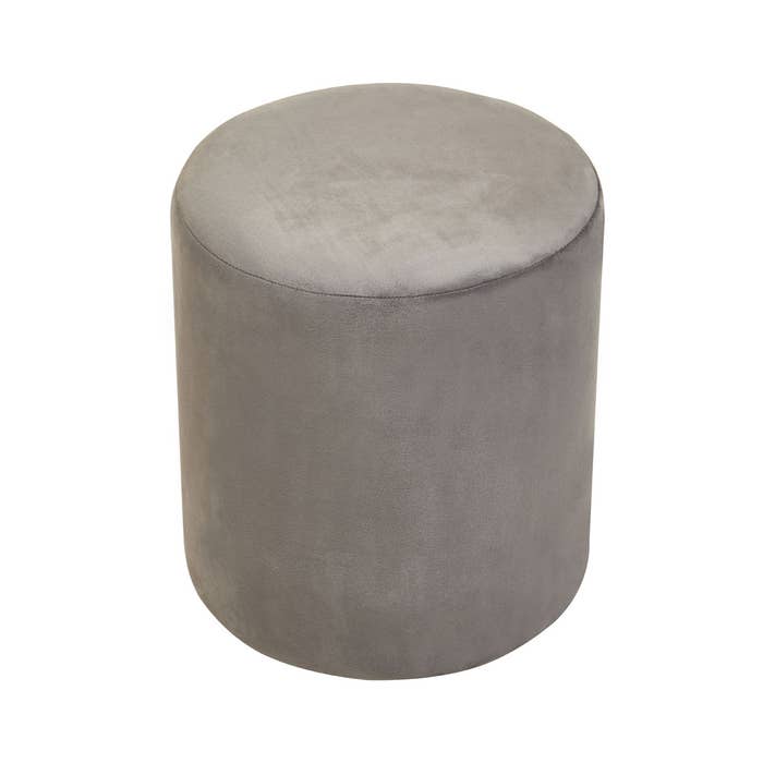 Plush Velvet Round Footstool - Grey