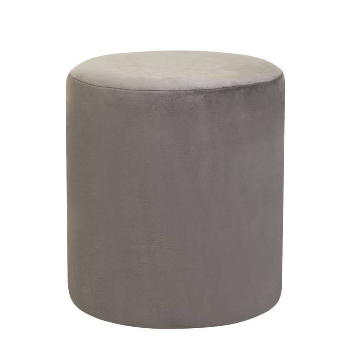 Plush Velvet Round Footstool - Grey