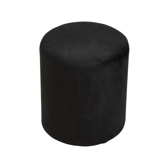 Plush Velvet Round Footstool - Black