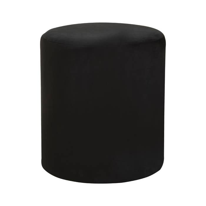 Plush Velvet Round Footstool - Black