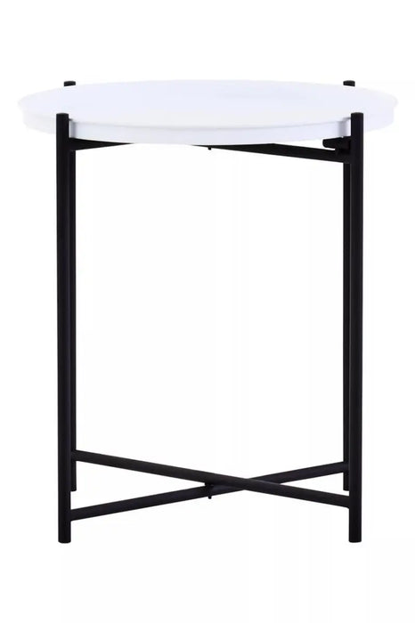 Round Tray Style Side Table with White Top and Black Legs