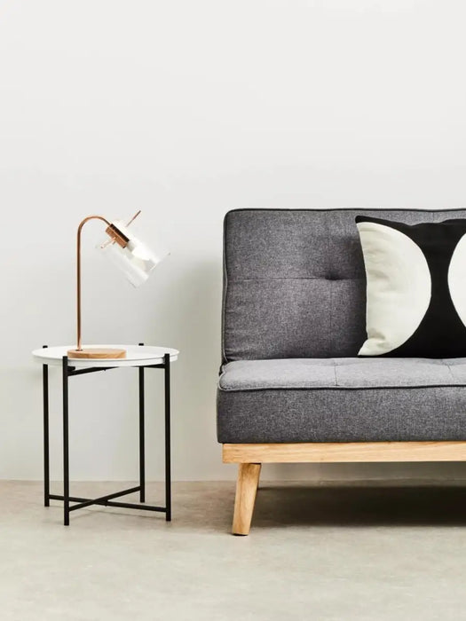 Round Tray Style Side Table with White Top and Black Legs