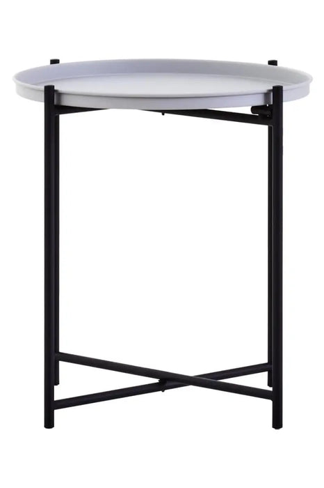 Round Tray Style Side Table with Grey Top and Black Legs