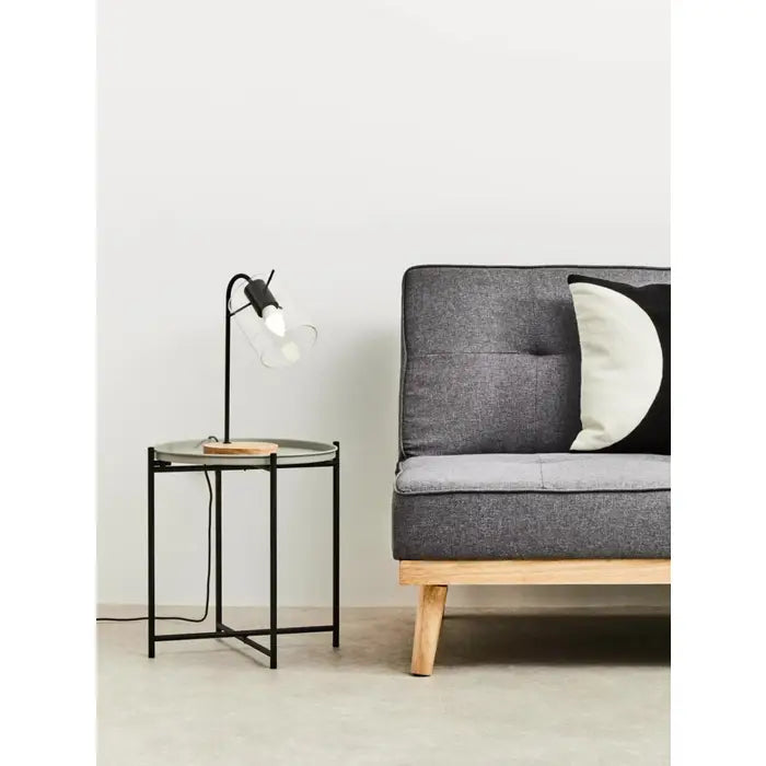 Round Tray Style Side Table with Grey Top and Black Legs