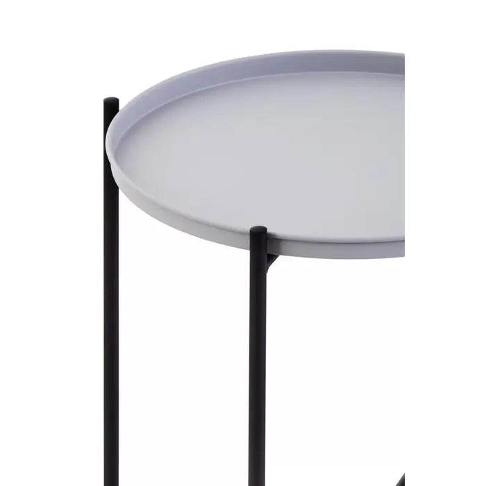 Round Tray Style Side Table with Grey Top and Black Legs