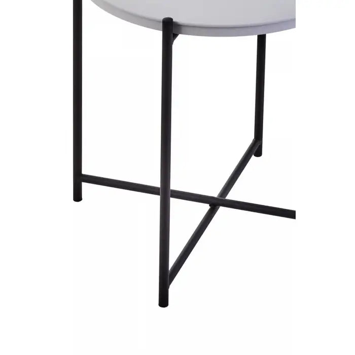 Round Tray Style Side Table with Grey Top and Black Legs