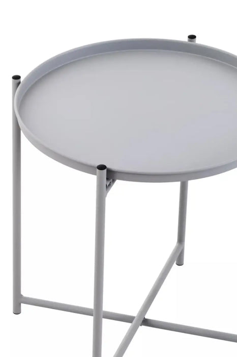 Round Tray Style Side Table with Grey Top and Grey Legs