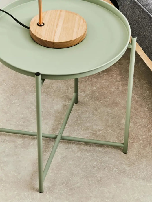 Round Tray Style Side Table with Green Top and Green Legs