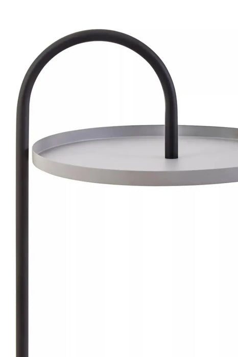 Hanging Floating Tray Style Side Table with Round Grey Top and Black Legs