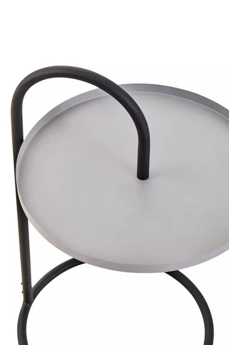 Hanging Floating Tray Style Side Table with Round Grey Top and Black Legs