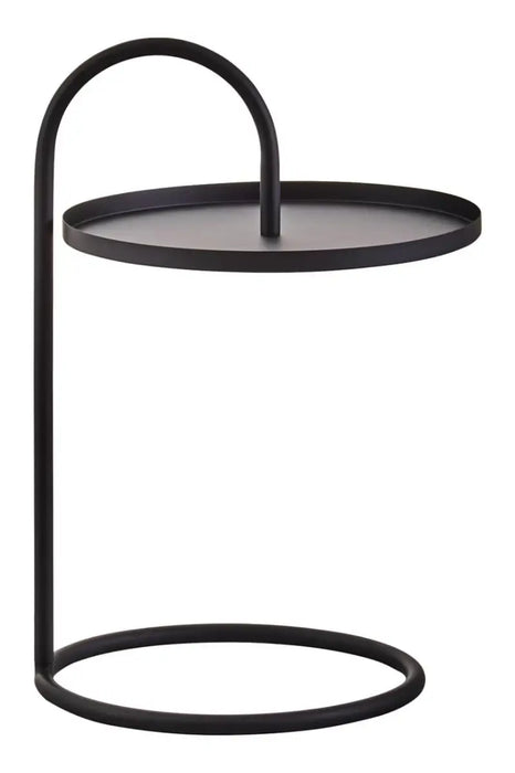 Hanging Floating Tray Style Side Table with Round Black Top and Black Legs