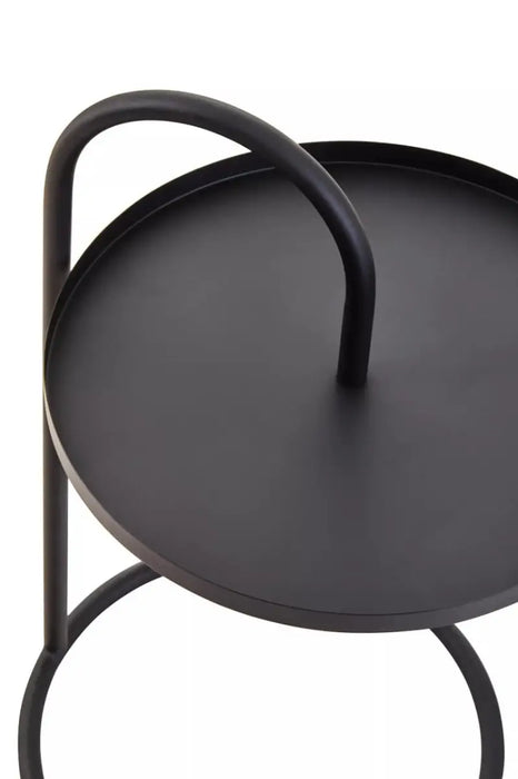 Hanging Floating Tray Style Side Table with Round Black Top and Black Legs