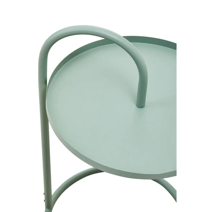 Hanging Floating Tray Style Side Table with Round Green Top and Green Legs